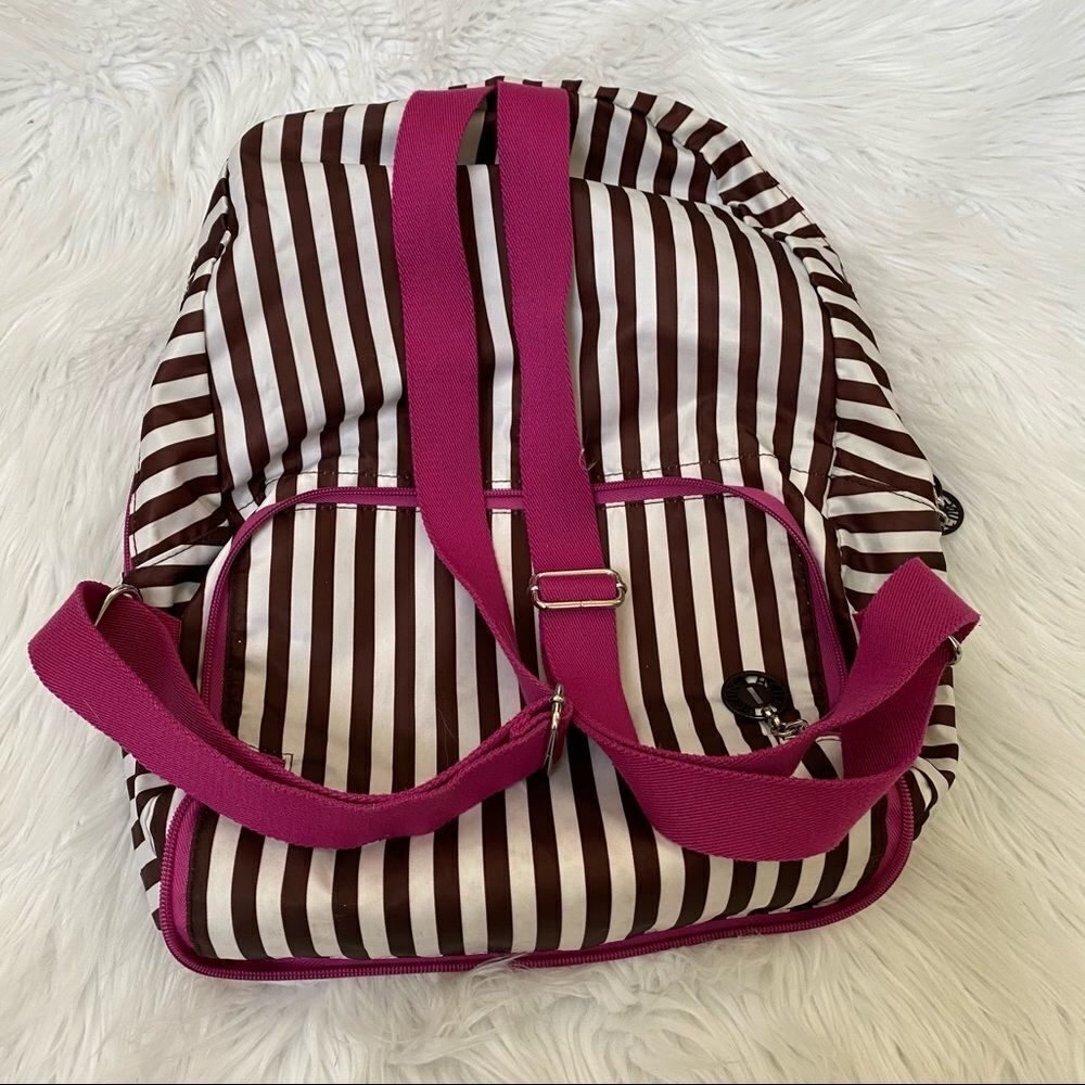 Henri Bendel Brown White Striped Nylon Backpack - Picture 3 of 9
